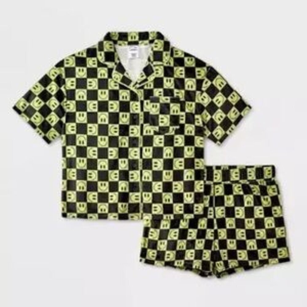 Art Class' Short Sleeve Smiley Checkerboard Button-Up Pajama Set - Size XXL, NWT